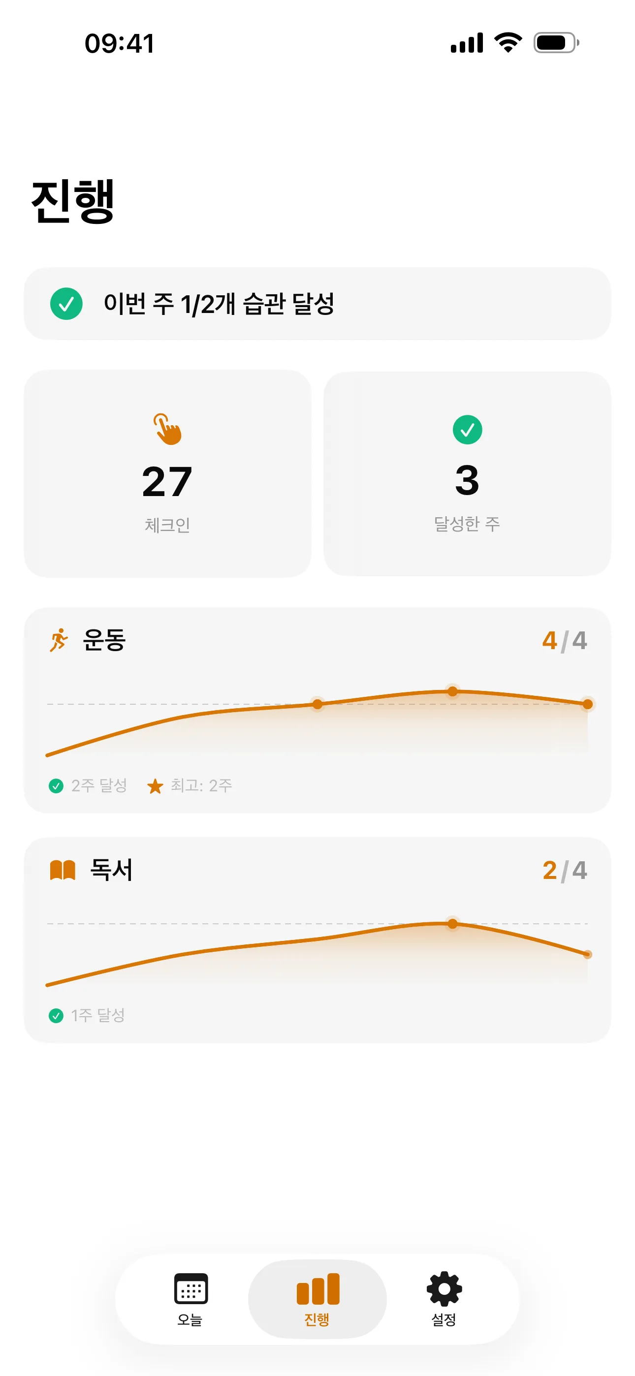 mostly 앱의 오늘 습관 화면